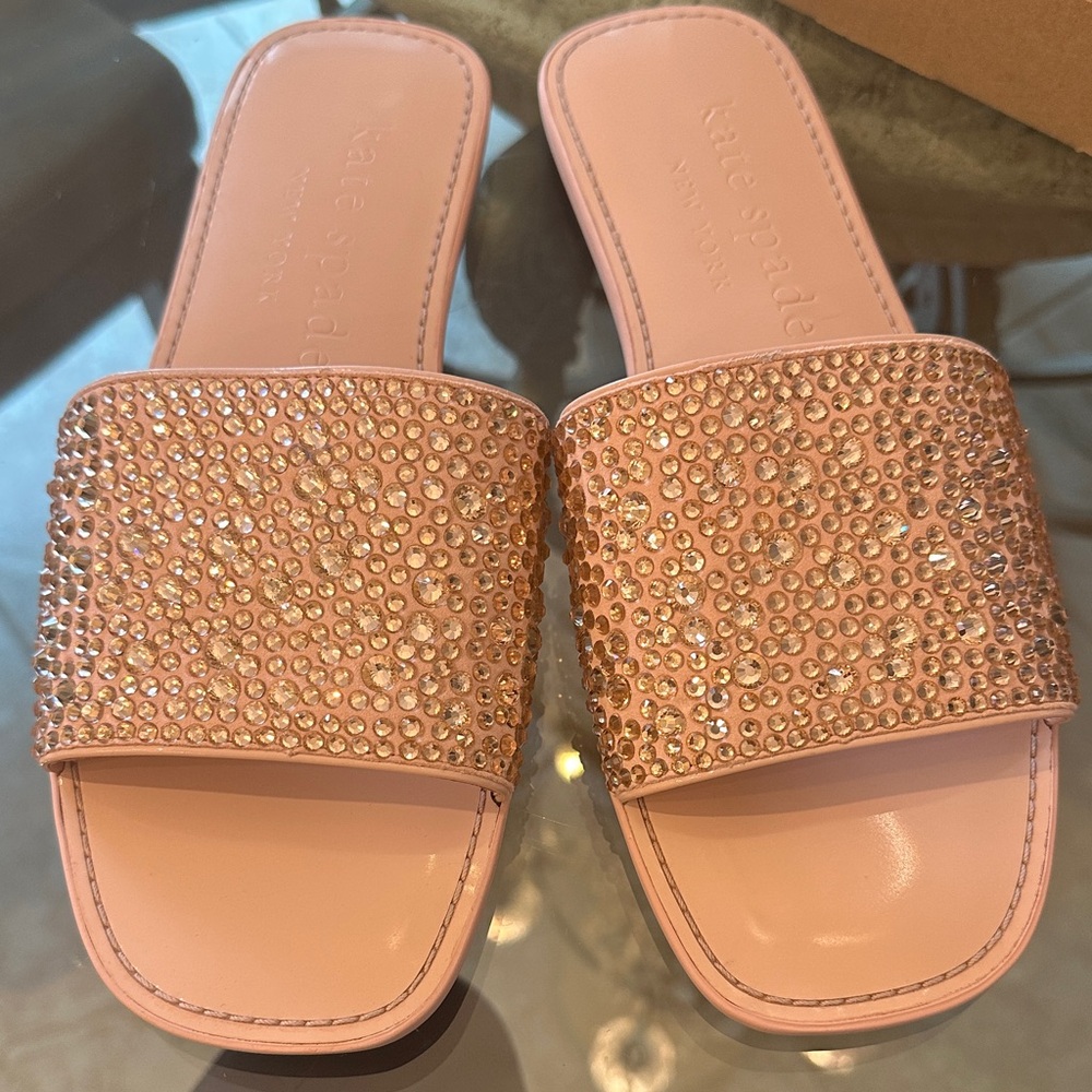 Brand New $120 Kate Spade Pink Rhinestone All That Glitters Slide Sandals sz 9.5 - Picture 16 of 16